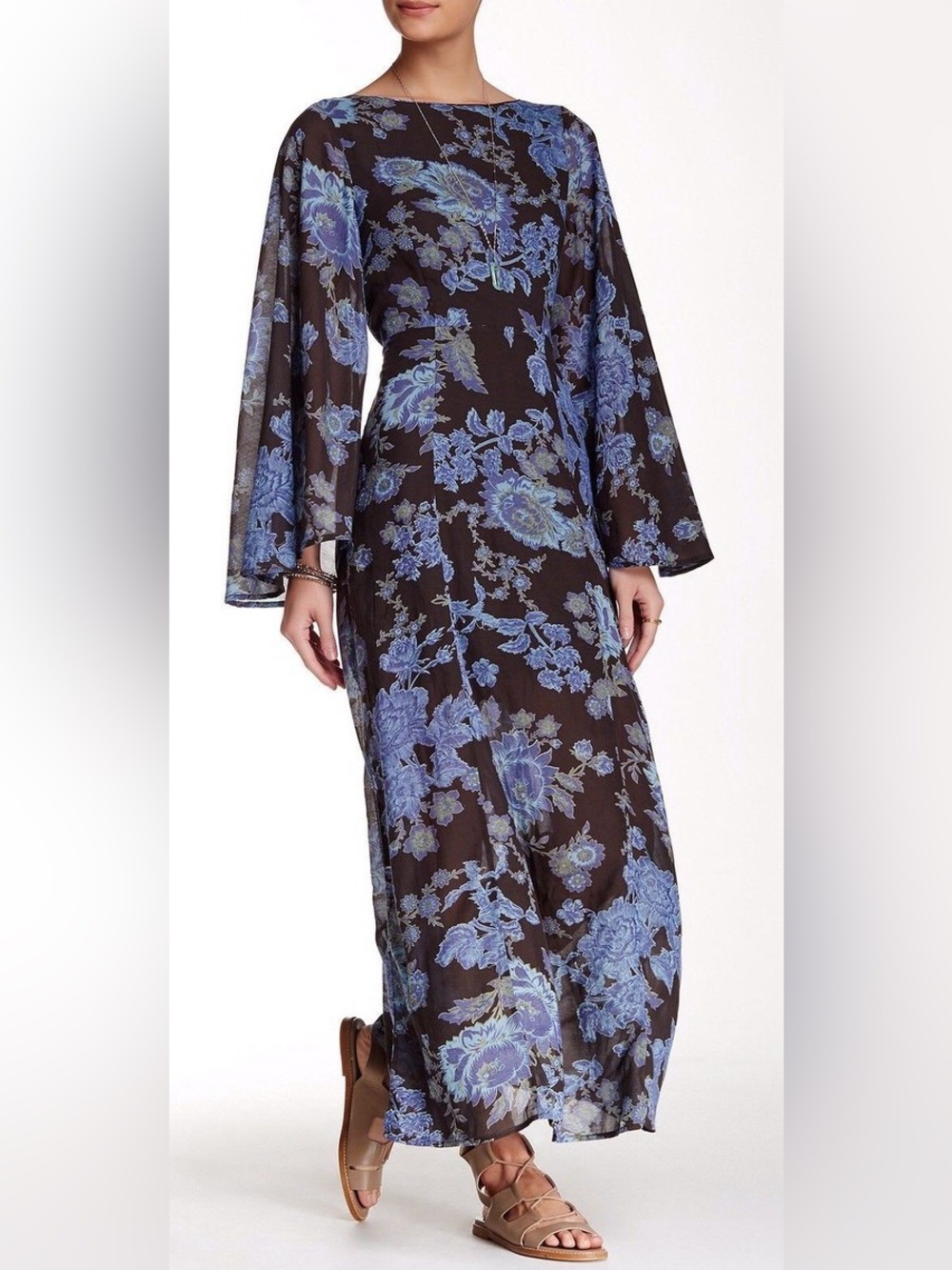 Free People Melrose Maxi Dress with Blue Floral Print